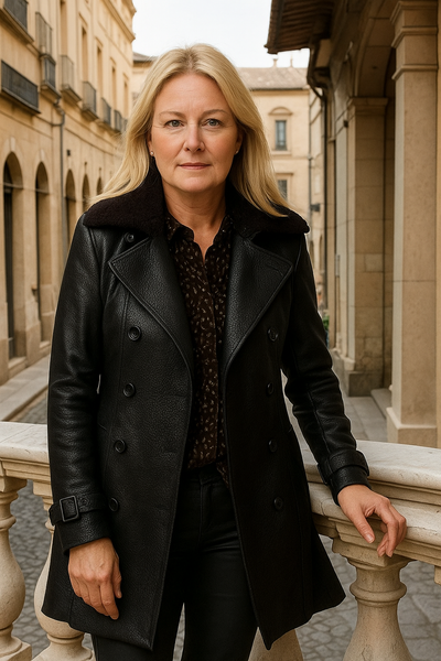 Elegant 3/4 leather coat